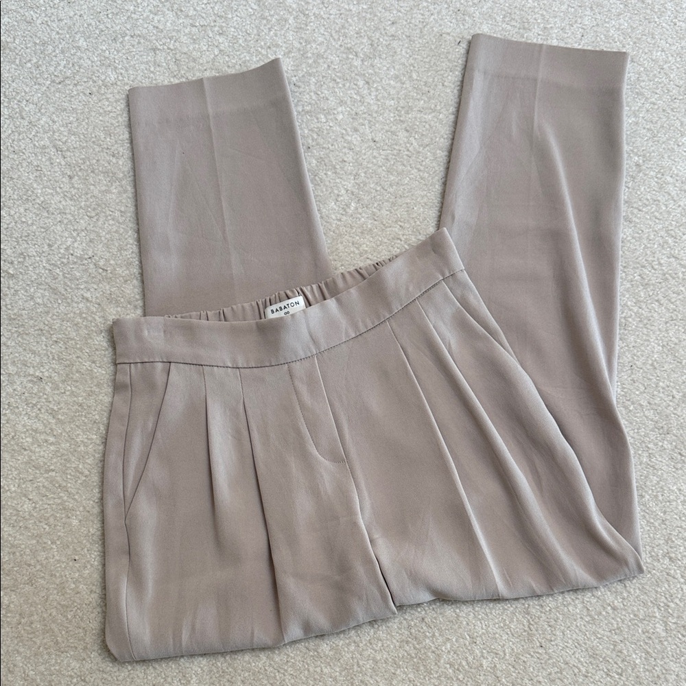 Babaton Cohen Taupe Pleated Tapered Pants